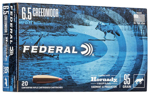 Federal Varmint & Predator Hyper Velocity Centerfire Ammunition, 6.5 Creedmoor, Hornady V-Max, 95 Grain - 20 Cartridge Box ( 20 / 1 )