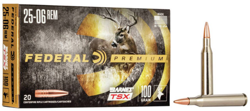 Federal Barnes TSX Hyper Velocity Centerfire Ammunition, 25-06 Remington, Barnes TSX, 100 Grain - 20 Cartridge Box ( 20 / 1 )