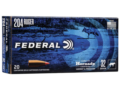 Federal V204VM32 Varmint & Predator 204Ruger 32gr Hornady V-Max 20 Per Box/10 Case