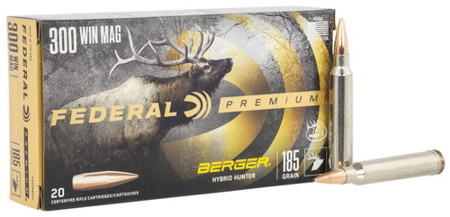Federal Berger Hyper Velocity Centerfire Ammunition, 300 Winchester, Berger Hybrid Hunter, 185 Grain - 20 Cartridge Box ( 20 / 1 )