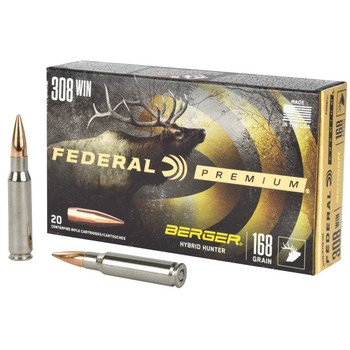 Federal Berger Hyper Velocity Centerfire Ammunition, 308 Winchester, Berger Hybrid Hunter, 168 Grain - 20 Cartridge Box ( 20 / 1 )