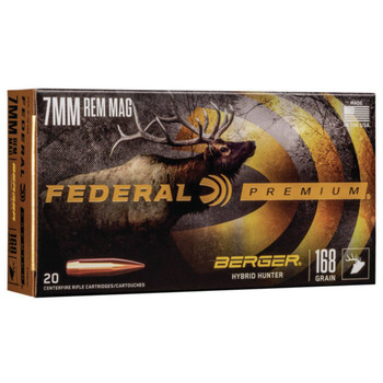 Federal Berger Hyper Velocity Centerfire Ammunition, 7mm Rem Mag, Berger Hybrid Hunter, 168 Grain - 20 Cartridge Box ( 20 / 1 )