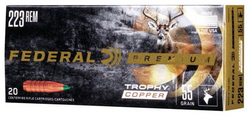 Federal Trophy Copper Hyper Velocity Centerfire Ammunition, 223 Remington, Trophy Copper, 55 Grain - 20 Cartridge Box ( 20 / 1 )