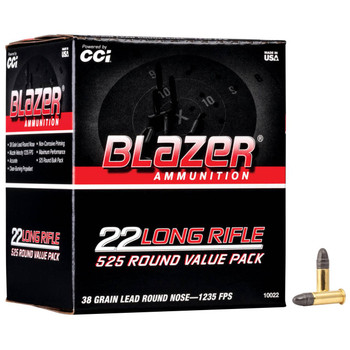 CCI Blazer High Velocity Rimfire Ammunition, 22 LR, Lead Round Nose, 38 Grain - 525 Cartridge Box ( 525 / 1 )