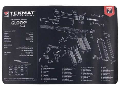 TekMat TEKR17GLOCKG4 Glock Gen4 Cleaning Mat Black/White Rubber 11"x17" Glock Gen4 Parts Diagram