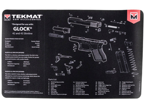TekMat TEKR17GLOCK4243 Glock 42/43 Cleaning Mat Black/White Rubber 11"x17" Glock 42/43 Parts Diagram