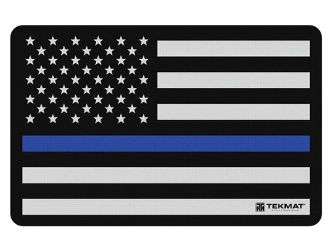 TekMat TEKR17POLICE Police Support Cleaning Mat Black/White/Blue Rubber 11"x17" Blue Line Flag