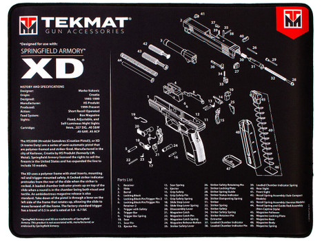 TekMat TEKR20XD Springfield Armory XD Ultra 20 Cleaning Mat Black/White Rubber 15"x20" Springfield Armory XD Parts Diagram