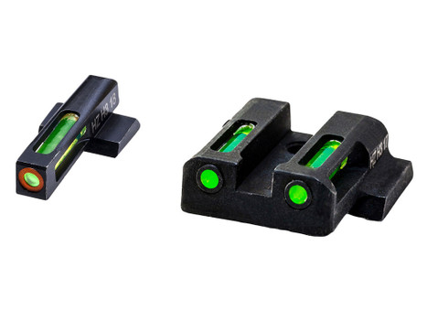 HiViz MPSN521 LiteWave H3 Sight Set for S&W Shield Green Tritium Orange Outline Front Sight-Green Fiber Optic Rear Sight