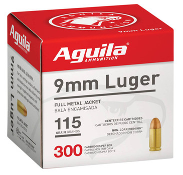 Aguila 1E097700 Target  Range Handgun 9mm Luger 115 gr Full Metal Jacket FMJ 300 Per Box 4 Cs UPC: 640420012001
