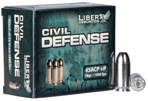Liberty Ammunition Civil Defense Hyper Velocity Centerfire Ammunition, 45 ACP +P, Lead Free Fragmenting Hollow Point, 78 Grain - 20 Cartridge Box ( 20 / 1 )