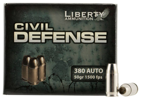 Liberty Ammunition Civil Defense Hyper Velocity Centerfire Ammunition, 380 ACP, Lead Free Fragmenting Hollow Point, 50 Grain - 20 Cartridge Box ( 20 / 1 )