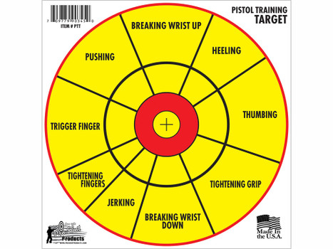 Pro-Shot PTT6PK Pistol Training 12" Diagnostic Bullseye Hanging Paper Yellow/Red Impact Enhancement 6 Pack