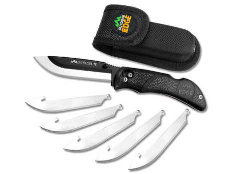 Outdoor Edge RL10C RazorLite 3.50" Folding Plain Black Oxide 420J2 SS Blade, Black TPR Handle