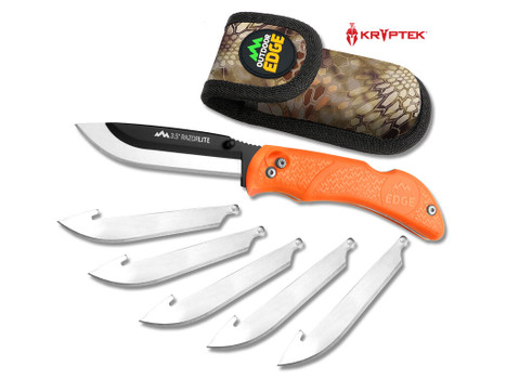 Outdoor Edge RB20C RazorLite 3.50" Folding Plain Black Oxide 420J2 SS Blade TPR Blaze Orange Handle
