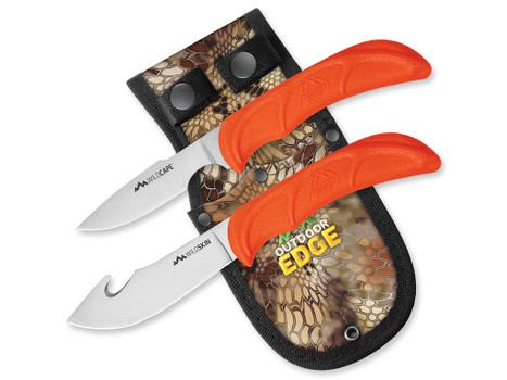 Outdoor Edge WR1C WildPair 2.50"/4" Fixed Gut Hook/Caper Plain/Gut Hook 420J2 Stainless Steel Blade TPR Blaze Orange Handle