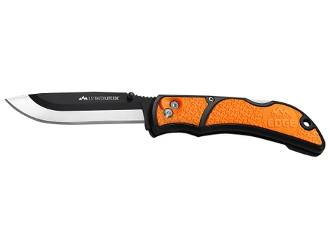 Outdoor Edge RLB30C RazorLite 3.50" Folding Drop Point Tanto Plain 420J2 SS Blade Black/Orange Polymer Handle
