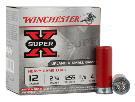 Winchester Super-X 12 Gauge Shotshell Ammunition, 2 3/4 Inch, 1255 FPS, 1 1/8 Ounce, #4 Shot - 25 Cartridge Box ( 25 / 1 )