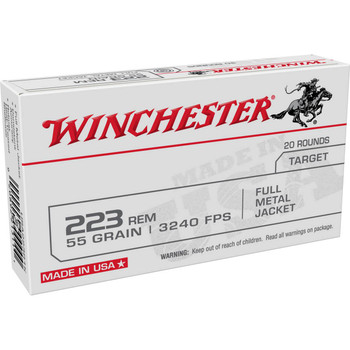 Winchester USA White Box Hyper Velocity Centerfire Ammunition, 223 Remington, Full Metal Jacket, 55 Grain - 20 Cartridge Box ( 20 / 1 )