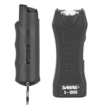 Sabre S7BHCBK MultiRange Protection Pack Black Plastic 1.6 uC Pain Rating Includes Pepper SprayStun Gun wFlashlight UPC: 023063808253