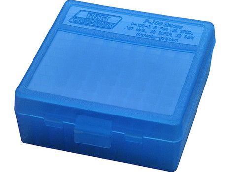 MTM Case-Gard P100324 Ammo Box Flip-Top Multi Caliber Handgun Clear Blue Polypropylene 100rd