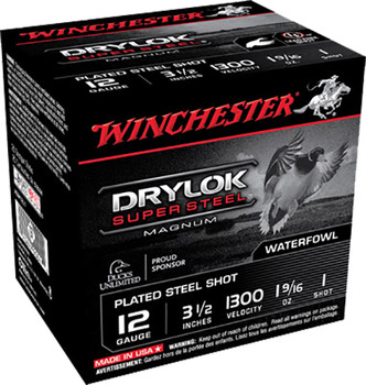 Winchester Ammo XSM12L1 Drylok Super Steel Magnum 12 Gauge 3.50 1 916 oz 1 Shot 25 Per Box 10 Case UPC: 020892008472