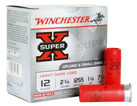 Winchester Super-X 12 Gauge Shotshell Ammunition, 2 3/4 Inch, 1255 FPS, 1 1/8 Ounce, #7 1/2 Shot - 25 Cartridge Box ( 25 / 1 )