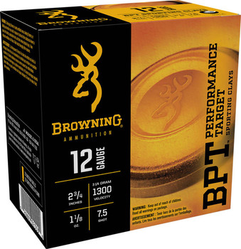 Browning Performance Target 12 Gauge Shotshell Ammunition, 2 3/4 Inch, 1300 FPS, 1 1/8 Ounce, #7 1/2 Shot - 25 Cartridge Box ( 25 / 1 )