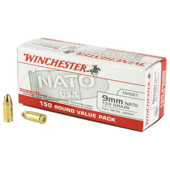 Winchester USA White Box Standard Velocity Centerfire Ammunition, 9mm Luger, Full Metal Jacket, 124 Grain - 150 Cartridge Box ( 150 / 1 )