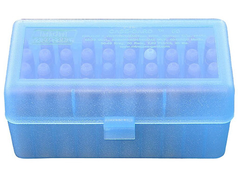 MTM Case-Gard RSLD5024 Ammo Box Flip-Top Multi Caliber Clear Blue Polypropylene 50rd