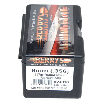 Berrys 74030 Superior Pistol 9mm .356 147 gr Round Nose 250 Per Box UPC: 711148740306