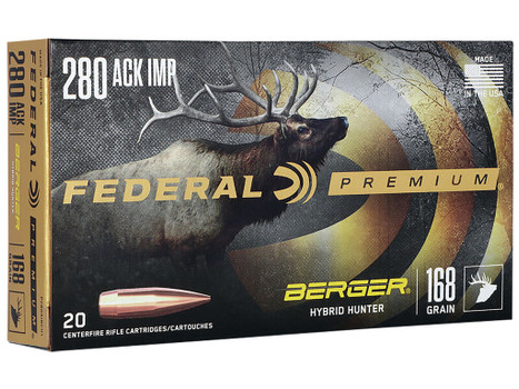 Federal P280AIBCH1 Premium 280Ackley Improved 168gr Berger Hybrid Hunter 20 Per Box/10 Case