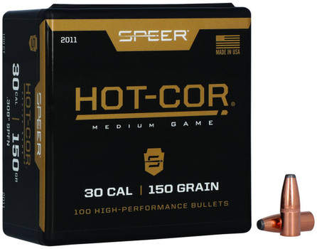 Speer 2011 HotCor  30 Cal .308 150 gr Soft Point Flat Nose 100 Per Box 5 Case UPC: 076683020116