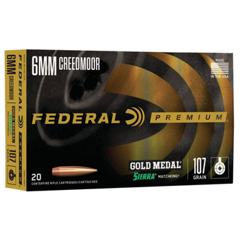 Federal Gold Medal Hyper Velocity Centerfire Ammunition, 6mm Creedmoor, Sierra MatchKing BTHP, 107 Grain - 20 Cartridge Box ( 20 / 1 )