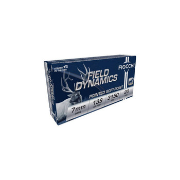 Fiocchi Field Dynamics Hyper Velocity Centerfire Ammunition, 7mm Rem Mag, Pointed Soft Point, 139 Grain - 20 Cartridge Box ( 20 / 1 )