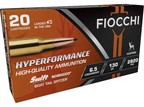 Fiocchi 65CMSCA Hyperformance 6.5Creedmoor 130gr Swift Scirocco II Boat Tail Spitzer 20 Per Box/10 Case