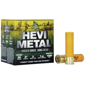 HEVI-Shot Hevi-Metal 20 Gauge Shotshell Ammunition, 3 Inch, 1350 FPS, 1 Ounce, #2 Shot - 25 Cartridge Box ( 25 / 1 )