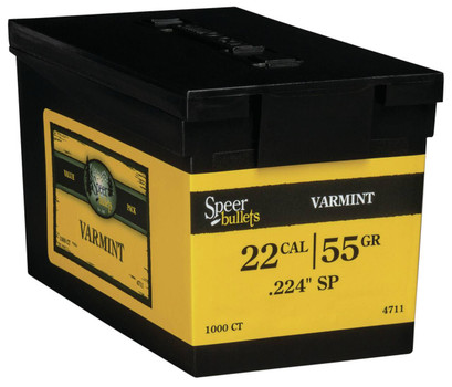 Speer Bullets 4711 Varmint Rifle 22 Caliber .224 55 GR Soft Point Value Pack 1000 Box UPC: 076683047113