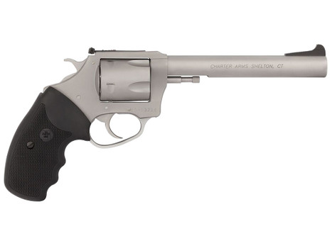 Charter Arms 79960 Pitbull Large 9mm Luger, 5 Shot 6" Matte Stainless Steel Barrel, Cylinder & Frame w/Black Finger Grooved Rubber Grip