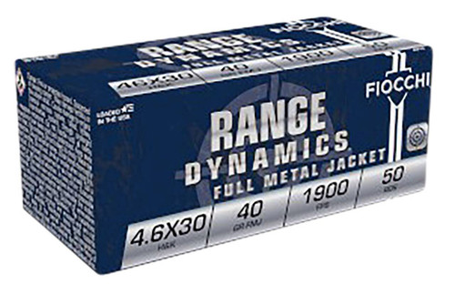 Fiocchi Range Dynamics Hyper Velocity Centerfire Ammunition, 4.6 x 30mm Heckler & Koch, Full Metal Jacket, 40 Grain - 50 Cartridge Box ( 50 / 1 )