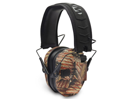 Walker's GWPRSEMBARM Razor Slim Electronic Muff 23 dB Over the Head USA Flag w/Black Polymer