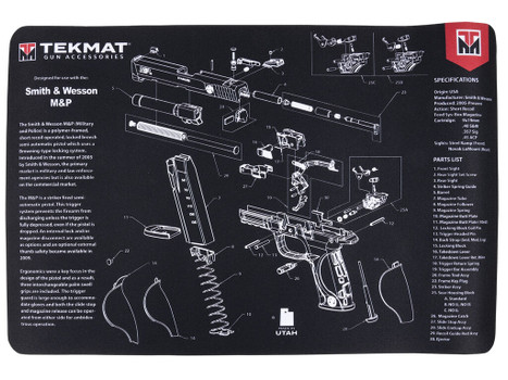 TekMat TEKR17SWMP S&W M&P Cleaning Mat Black/Gray Rubber 11"x17" S&W M&P Parts Diagram