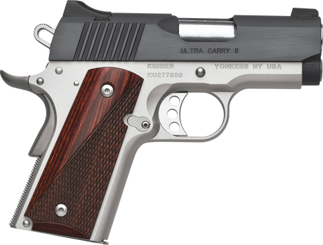 Kimber Mfg, Inc 3200321 Ultra Carry II  45 ACP 7+1 3" Stainless Match Grade Barrel, Matte Black Brushed Serrated Steel Slide, Satin Silver Aluminum Frame w/Beavertail, Rosewood Grip                   