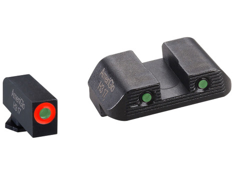 AmeriGlo GL823 Trooper Sight Set for Glock Green Tritium Orange Outline Front Sight-Green Tritium Black Outline Rear Sight