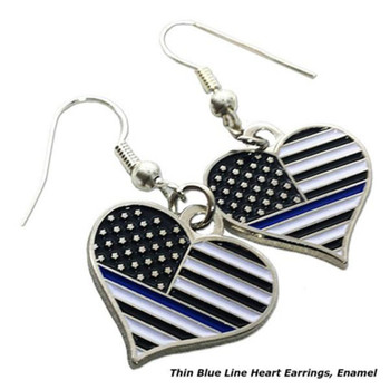 Thin Blue Line Heart Earrings, Rhinestone UPC: 704438920281