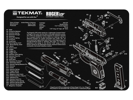 TekMat TEKR17RUGERLCP Ruger LCP Cleaning Mat Black/White Rubber 11"x17" Ruger LCP Parts Diagram