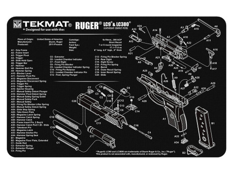 TekMat TEKR17RUGERLC9 Ruger LC9 Cleaning Mat Black/White Rubber 11"x17" Ruger LC9 Parts Diagram