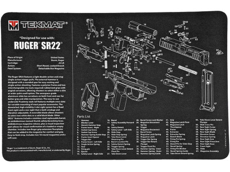 TekMat TEKR17RUGERSR22 Ruger SR22 Cleaning Mat Black/White Rubber 11"x17" Ruger SR22 Parts Diagram