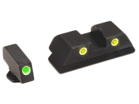AmeriGlo GL121 Classic Tritium Sight Set for Glock Green Tritium White Outline Front Sight-Yellow Tritium White Outline Rear Sight
