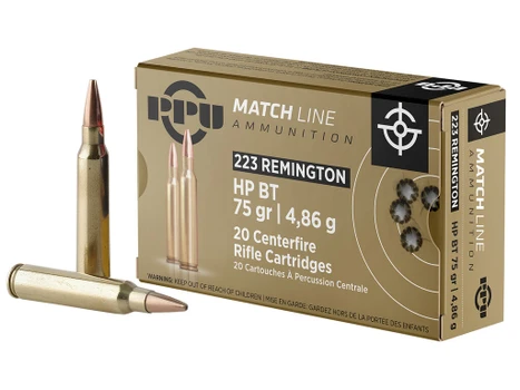 PPU PPM2232 Match 223Rem 75gr Hollow Point Boat Tail 20 Per Box/50 Case